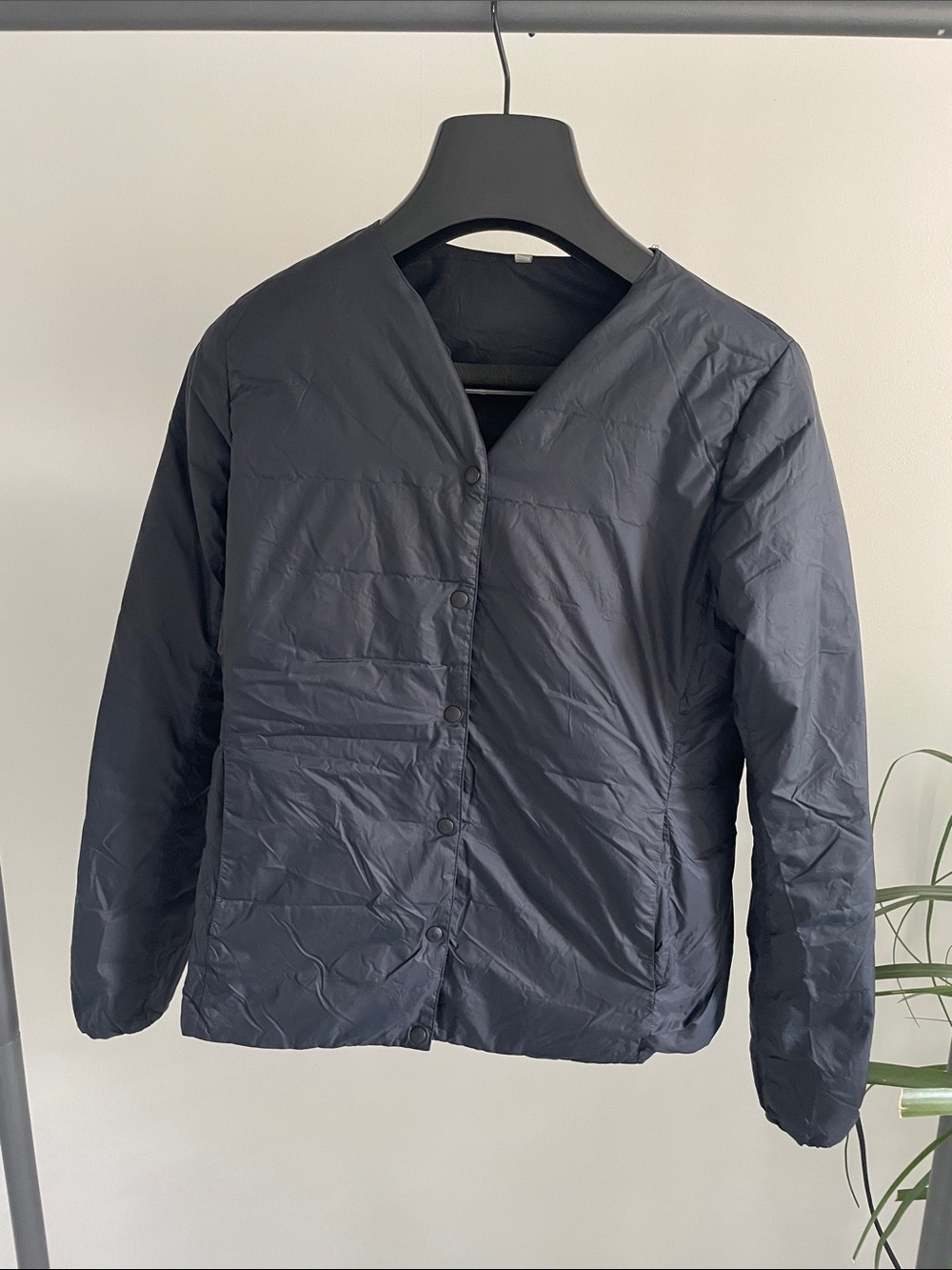Muji Women's Lightweight Down Collarless Jacket- Navy